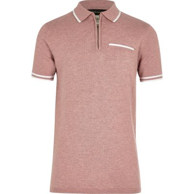 Boys pink knit tipped polo shirt